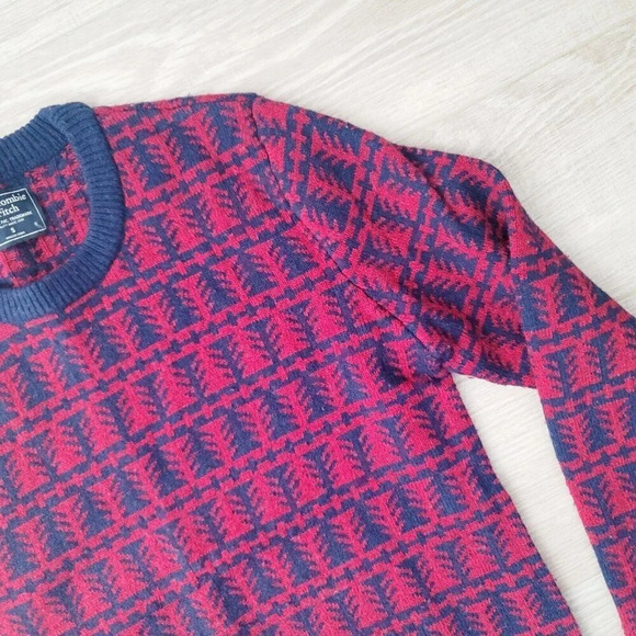 Abercrombie Fitch Christmas Holiday Tree Red Navy Wool Pullover Mens Sweater S - Picture 4 of 7